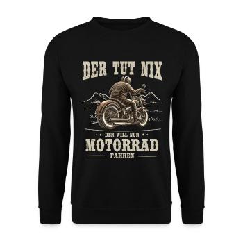 Rentner Alter Mann Der will Nur Motorrad Fahren - Unisex Pullover - Schwarz - Vorne - Alina (178cm) & Michal (187cm)