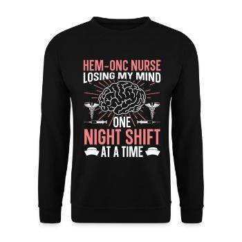  Night Shift Hem/Onc Nurse Badge Reel Hematology - Unisex Sweatshirt - black - Front - Alina (178cm) & Michal (187cm)