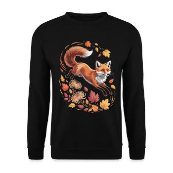 Fuchs mit Herbstblättern - Unisex Pullover - Schwarz - Vorne - Alina (178cm) & Michal (187cm)