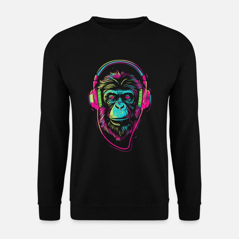 Neonaffe mit Kopfhörer - Unisex Pullover - Schwarz
