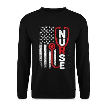 Nurse USA Flag Stethoscope – Nurse - Unisex Sweatshirt - black - Front - Alina (178cm) & Michal (187cm)
