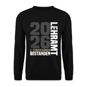 1. Staatsexamen Lehramt 2026 - Unisex Pullover - Schwarz - Vorne - Alina (178cm) & Michal (187cm)