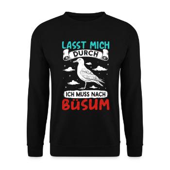 Vacances à la mer du Nord LET ME THROUGH DOIT ALLER À BÜSUM - Sweat-shirt Unisexe - noir - Devant - Alina (178cm) & Michal (187cm)