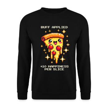 Stärkung aktiviert: +10 Glück pro Pizzastück - Unisex Sweatshirt - black - Front - Alina (178cm) & Michal (187cm)