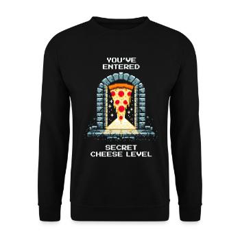 Enter Secret Cheese Level | Pizza Dungeon Gag - Unisex Sweatshirt - black - Front - Alina (178cm) & Michal (187cm)