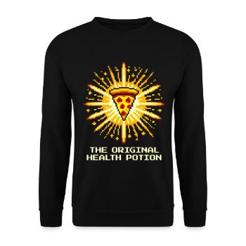 Originaler Heiltrank: Pizza | Gaming Food Humor - Unisex Pullover - Schwarz - Vorne - Alina (178cm) & Michal (187cm)