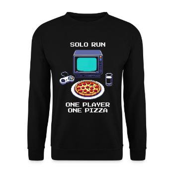Course en solo : un joueur, une pizza | Jeu solo - Sweat-shirt Unisexe - noir - Devant - Alina (178cm) & Michal (187cm)
