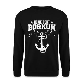 North Sea Holiday HEIMATHAFEN BORKUM Lustig - Unisex Sweatshirt - black - Front - Alina (178cm) & Michal (187cm)