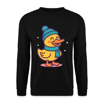 Lustige Weihnachtsente mit Wintermütze und Schal - Unisex Pullover - Schwarz - Vorne - Alina (178cm) & Michal (187cm)
