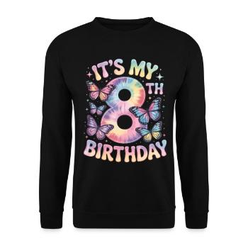 8. Geburtstag Regenbogen Schmetterling Deko - Unisex Pullover - Schwarz - Vorne - Alina (178cm) & Michal (187cm)