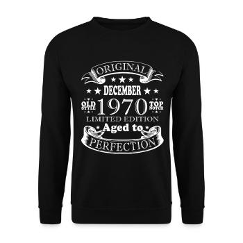 Dezember 1970 | Geburtstag 1970 Jahrgang Dezember - Unisex Pullover - Schwarz - Vorne - Alina (178cm) & Michal (187cm)