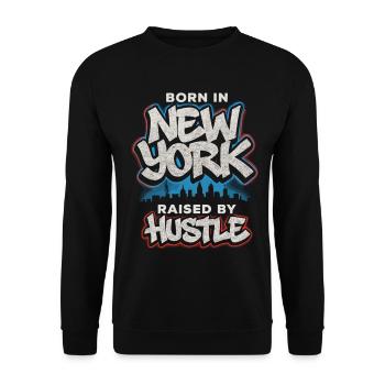 New York Hustle – Graffiti Streetwear Style - Unisex Pullover - Schwarz - Vorne - Alina (178cm) & Michal (187cm)