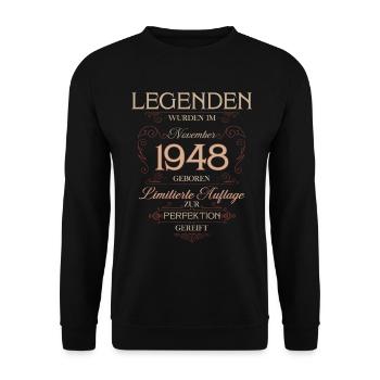 77th Birthday Legend November Vintage 1948 - Unisex Sweatshirt - black - Front - Alina (178cm) & Michal (187cm)