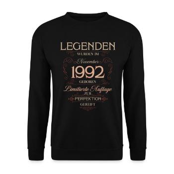 33ème Anniversaire Légende Novembre Millésime 1992 - Sweat-shirt Unisexe - noir - Devant - Alina (178cm) & Michal (187cm)