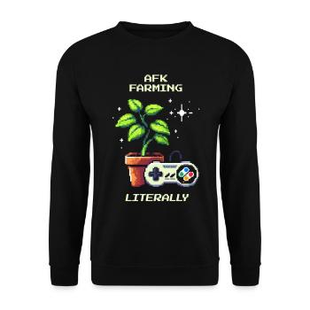 AFK Farming | Gamer Plant Joke Pixel Art - Unisex Sweatshirt - black - Front - Alina (178cm) & Michal (187cm)