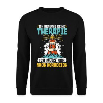 Nordsee Urlaub BRAUCH KEINE THERAPIE MUSS NACH - Unisex Pullover - Schwarz - Vorne - Alina (178cm) & Michal (187cm)