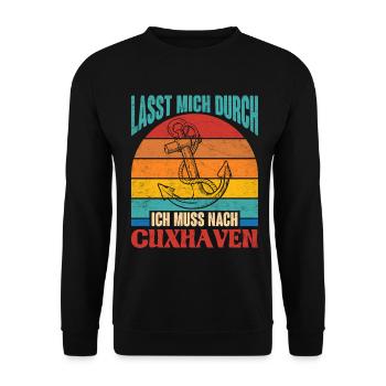 Cuxhavener LASST MICH DURCH MUSS NACH CUXHAVEN - Unisex Pullover - Schwarz - Vorne - Alina (178cm) & Michal (187cm)