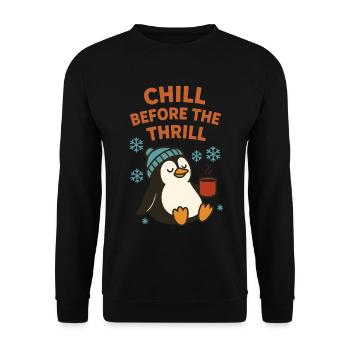 Weihnachten Chill vor dem Nervenkitzel Holiday Pinguin - Unisex Pullover - Schwarz - Vorne - Alina (178cm) & Michal (187cm)