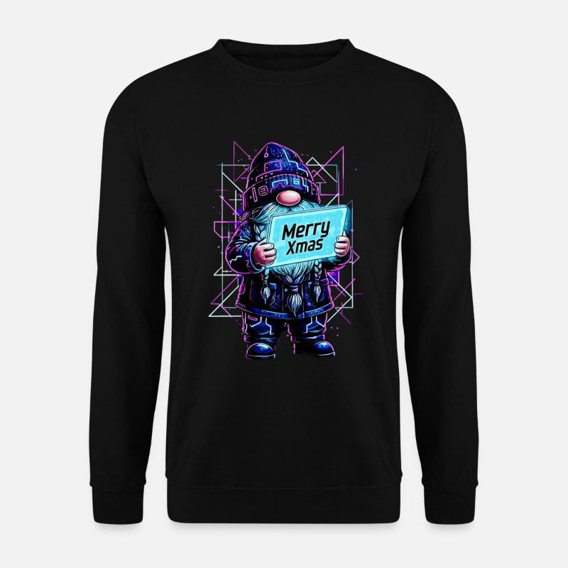 Merry Xmas - Synthwave Gnome 80s Cyberpunk - Unisex Sweatshirt - black