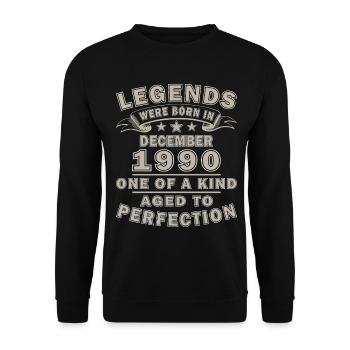 Jahrgang Dezember 1990 Geburtstag 1990 Geschenk - Unisex Pullover - Schwarz - Vorne - Alina (178cm) & Michal (187cm)