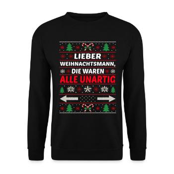 Lieber Weihnachtsmann waren alle unartig lustig - Unisex Pullover - Schwarz - Vorne - Alina (178cm) & Michal (187cm)
