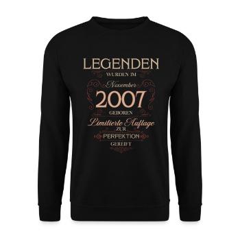 18. Geburtstag Legende November Jahrgang 2007 - Unisex Pullover - Schwarz - Vorne - Alina (178cm) & Michal (187cm)