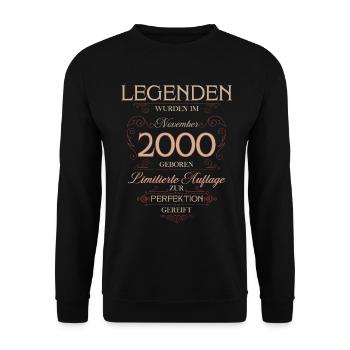 25ème Anniversaire Légende Novembre Millésime 2000 - Sweat-shirt Unisexe - noir - Devant - Alina (178cm) & Michal (187cm)