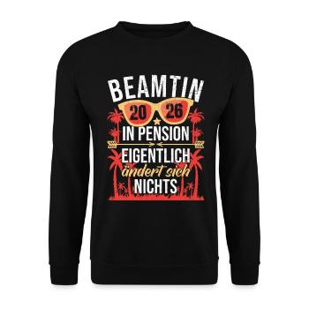 Beamtin in Pension Pensionierung Pensionärin 2026 - Unisex Pullover - Schwarz - Vorne - Alina (178cm) & Michal (187cm)