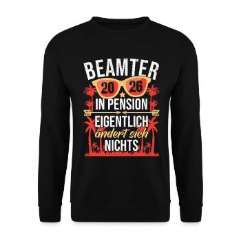 Beamter in Pension Pensionierung Pensionär 2026 - Unisex Pullover - Schwarz - Vorne - Alina (178cm) & Michal (187cm)