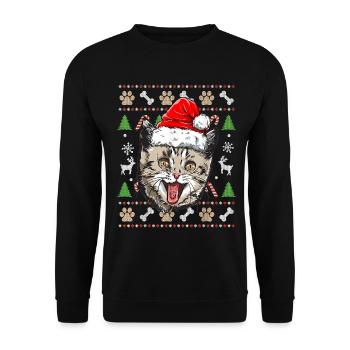 Ugly Christmas Sweater Cute Cat Happy Gift Idea - Unisex Sweatshirt - black - Front - Alina (178cm) & Michal (187cm)