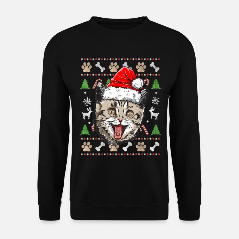 Hässlicher Weihnachtspullover Niedliche Katze Glückliche Geschenkidee - Unisex Pullover - Schwarz