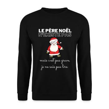 Le Père Noël n'existe Pas Je Sais Pas Lire Humour - Sweat-shirt Unisexe - noir - Devant - Alina (178cm) & Michal (187cm)