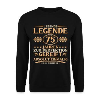 75. Geburtstag - Lebende Legende seit 75 Jahren - Unisex Pullover - Schwarz - Vorne - Alina (178cm) & Michal (187cm)