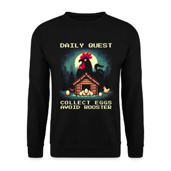 Tägliche Quest | Eier sammeln, Hahn meiden - Unisex Pullover - Schwarz - Vorne - Alina (178cm) & Michal (187cm)