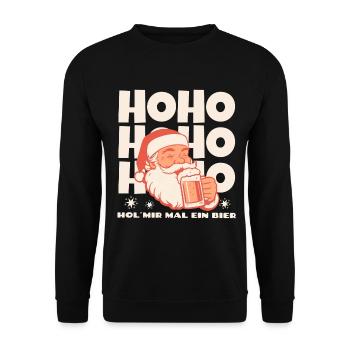 Ho Ho Hol mir mal ein Bier lustiger Weihnachtsmann - Unisex Pullover - Schwarz - Vorne - Alina (178cm) & Michal (187cm)