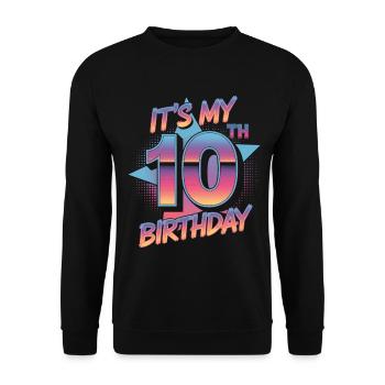 10. Geburtstag Party Outfit im 80er Retro Look - Unisex Pullover - Schwarz - Vorne - Alina (178cm) & Michal (187cm)