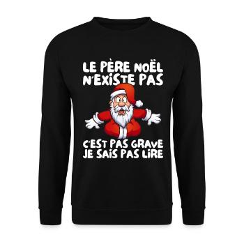 Le Père Noël N'existe Pas Je Sais Pas Lire Humour - Sweat-shirt Unisexe - noir - Devant - Alina (178cm) & Michal (187cm)
