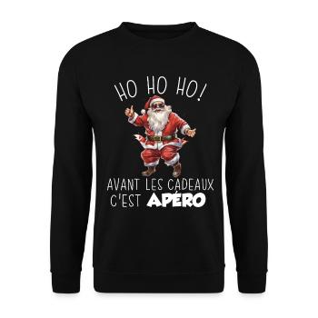 Pull Moche Noël Humour Père Noel Apéro Cadeau - Sweat-shirt Unisexe - noir - Devant - Alina (178cm) & Michal (187cm)