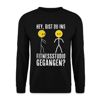 Strichmännchen BIST DU INS FITNESSSTUDIO GEGANGEN - Unisex Pullover - Schwarz - Vorne - Alina (178cm) & Michal (187cm)