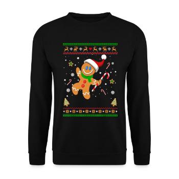 Hässliches Weihnachtspullover Lebkuchenmann Lustiges Geschenk - Unisex Pullover - Schwarz - Vorne - Alina (178cm) & Michal (187cm)