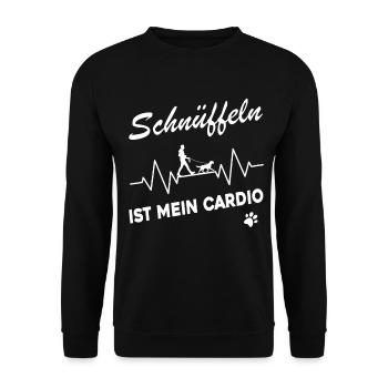 Mantrailing - Schnüffeln ist mein Cardio - Unisex Pullover - Schwarz - Vorne - Alina (178cm) & Michal (187cm)