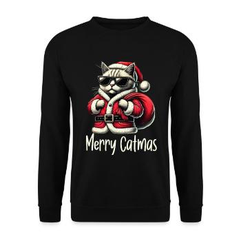 Merry Catmas Cat Christmas Hat - Unisex Sweatshirt - black - Front - Alina (178cm) & Michal (187cm)
