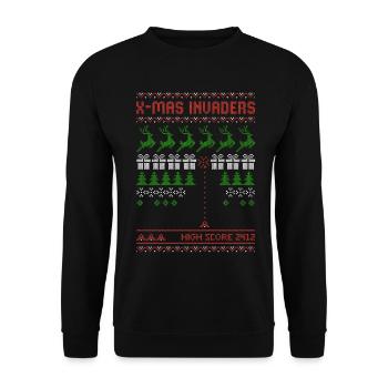 X-Mas Invaders | Shooting Game | ugly christmas - Unisex Sweatshirt - black - Front - Alina (178cm) & Michal (187cm)