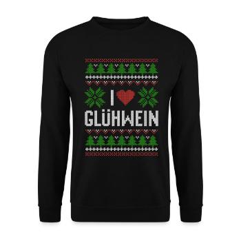 I love Glühwein - ugly christmas Outfit - Unisex Pullover - Schwarz - Vorne - Alina (178cm) & Michal (187cm)