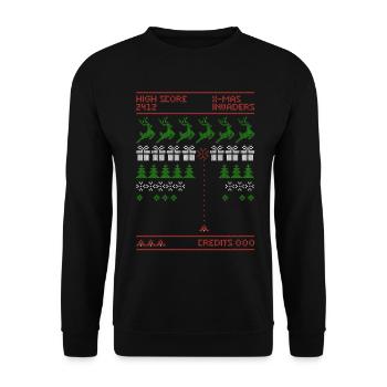 X-Mas Invaders | Shooting Game | ugly christmas - Unisex Sweatshirt - black - Front - Alina (178cm) & Michal (187cm)