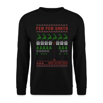 Pew Pew Santa | Ballerspiel | ugly christmas - Unisex Pullover - Schwarz - Vorne - Alina (178cm) & Michal (187cm)