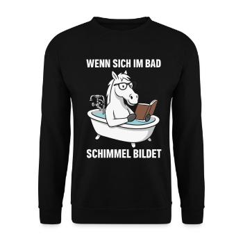 Badlesendes Pferd mit Schimmelwitz - Unisex Pullover - Schwarz - Vorne - Alina (178cm) & Michal (187cm)