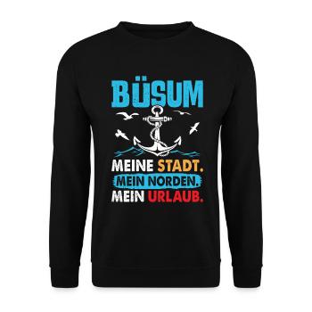 BÜSUM MEINE STADT MEIN NORDEN MEIN URLAUB Lustig - Unisex Pullover - Schwarz - Vorne - Alina (178cm) & Michal (187cm)