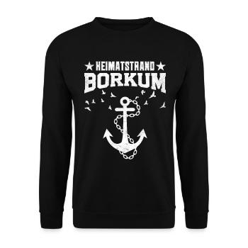 Nordsee HEIMATSTRAND BORKUM Urlaub Lustig - Unisex Pullover - Schwarz - Vorne - Alina (178cm) & Michal (187cm)