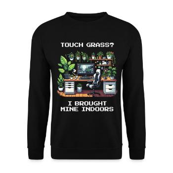 Touch Grass? Indoor Plant Humor - Unisex Sweatshirt - black - Front - Alina (178cm) & Michal (187cm)